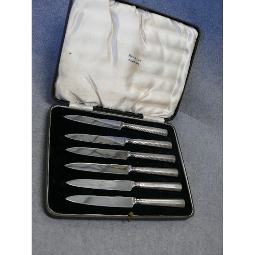 45 - A SET OF SIX SILVER ART DECO FRUIT KNIVES MADE LONDON 1939 BY JOSIAH WILLIAMS & Co FOR FRANCIS REDIN... 