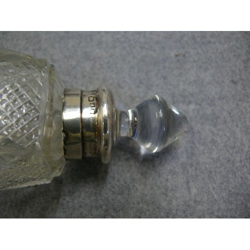 47 - TWO SILVER TOPPED CUT GLASS SCENT BOTTLES FOR DRESSING TABLE