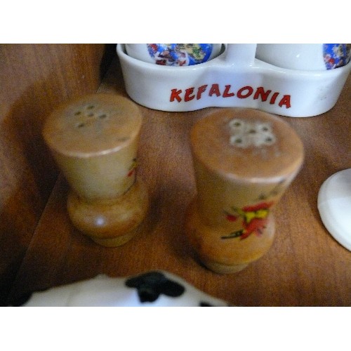 295 - 4 CRUET SETS - COWS, URNS, CORKS AND A TOURIST SET