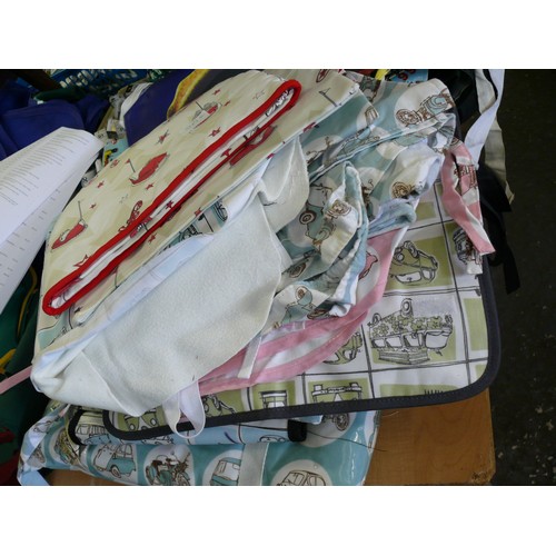 349G - RETRO STYLE SAMPLE  FABRIC ITEMS, BEETLE CAR AND VOLSWAGON -  TOILETRY BAG, APRON, TEACOZY ETC