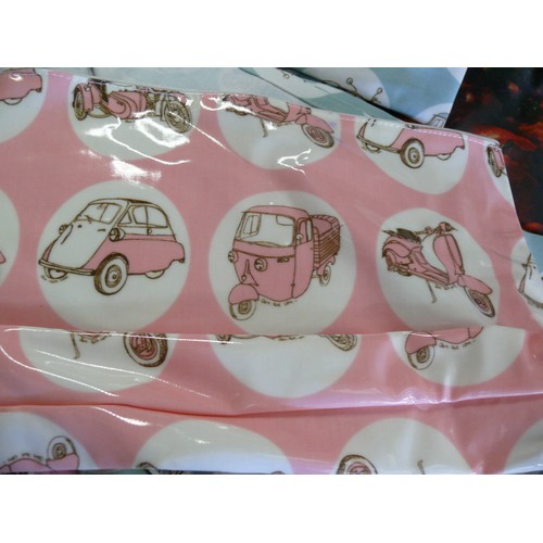 349G - RETRO STYLE SAMPLE  FABRIC ITEMS, BEETLE CAR AND VOLSWAGON -  TOILETRY BAG, APRON, TEACOZY ETC