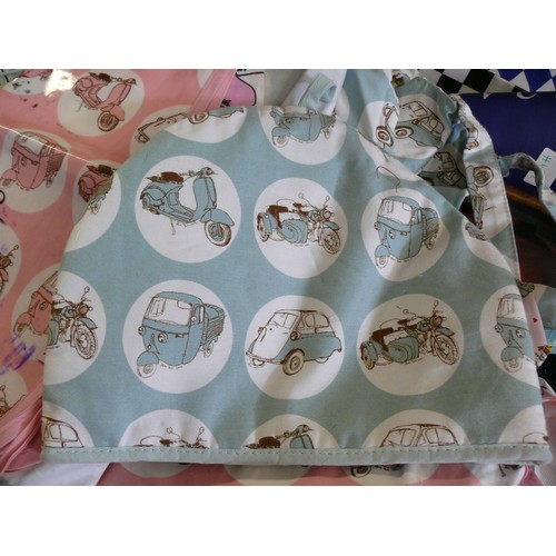 349G - RETRO STYLE SAMPLE  FABRIC ITEMS, BEETLE CAR AND VOLSWAGON -  TOILETRY BAG, APRON, TEACOZY ETC