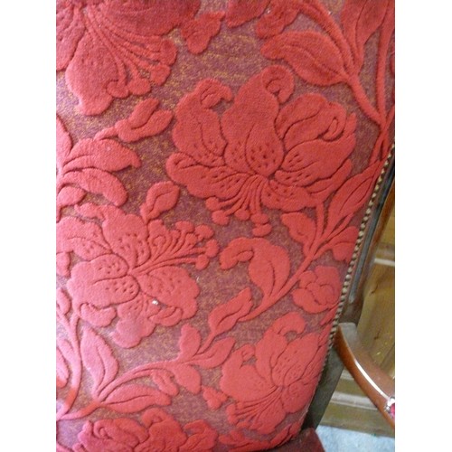 392 - FRENCH VOLTAIRE STYLE ARMCHAIR IN DAMASK UPHOLSTERY