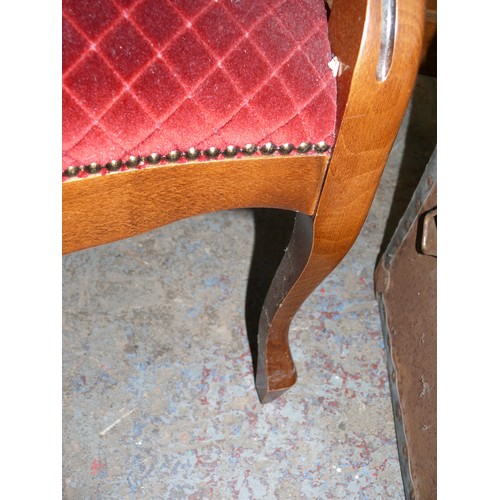 392 - FRENCH VOLTAIRE STYLE ARMCHAIR IN DAMASK UPHOLSTERY