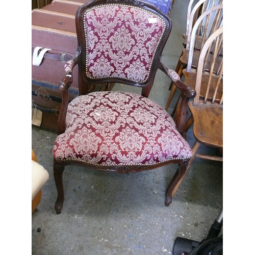 396 - BAROQUE FRENCH INSPIRED ARMCHAIR, BEAUTIFULLY UPHOLSTERED