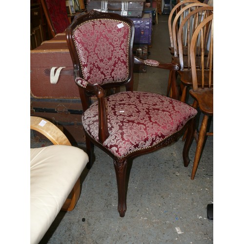 396 - BAROQUE FRENCH INSPIRED ARMCHAIR, BEAUTIFULLY UPHOLSTERED