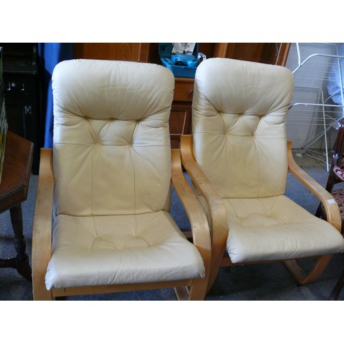 397 - PAIR OF CREAM LEATHER BENTWOOD CONTEMPORARY CHAIRS