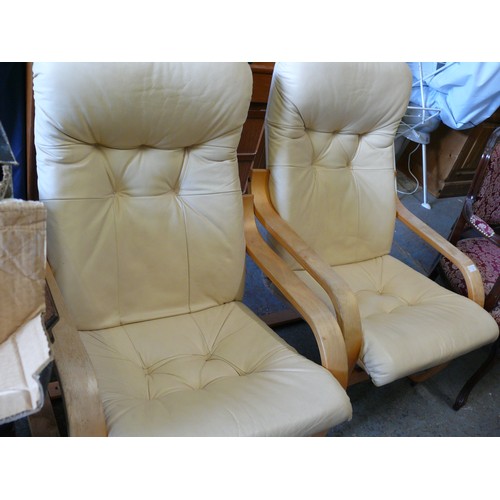 397 - PAIR OF CREAM LEATHER BENTWOOD CONTEMPORARY CHAIRS