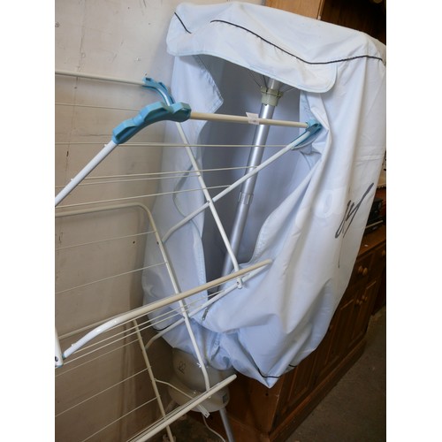 409 - ELECTRIC HEATED CLOTHES DRYER WITH COVER PLUS A METAL FOLDING CLOTHES AIRER