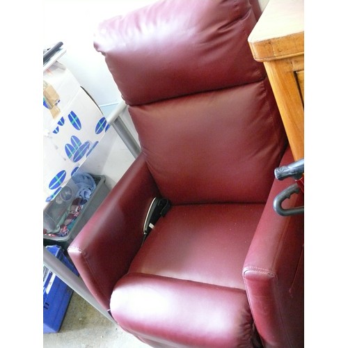 414 - ELECTRIC RECLINING CHAIR IN  BURGUNDY LEATHER