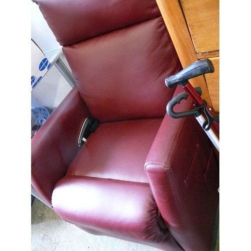 414 - ELECTRIC RECLINING CHAIR IN  BURGUNDY LEATHER