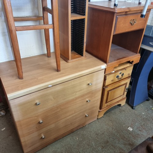 352 - A 3 DRAWER CHEST OF DRAWERS AND 2 PINE BEDSIDES