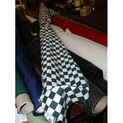 157 - A PART ROLL OF GREEN AND WHITE CHECK FABRIC