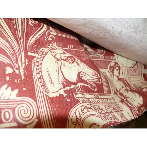 171 - A PART ROLL OF VINYL FABRIC WITH GREEK MOTIF IN BROWN AND CREAM