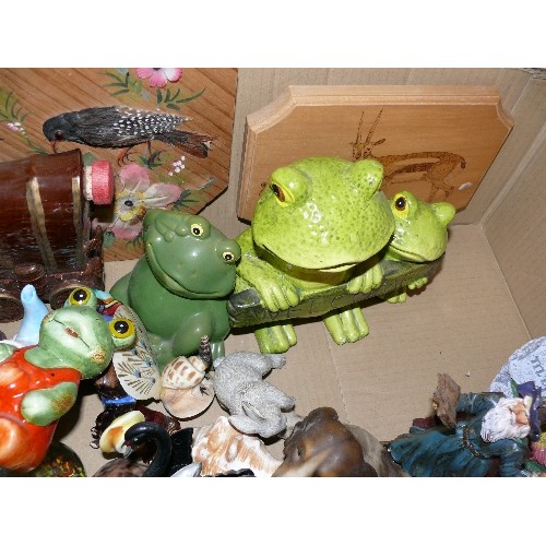 322 - BOX OF QUALITY HOUSE CLEARANCE ITEMS -  FROGS, SHEEP,  SWANS, PAPERWRIGHT ETC