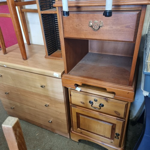 352 - A 3 DRAWER CHEST OF DRAWERS AND 2 PINE BEDSIDES