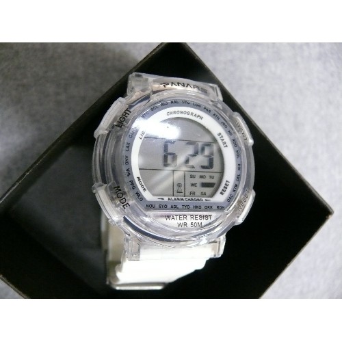 13 - PANARS LCD WATCH WITH LOTS OF FETCHERS TIMES ALL AROUND THE WORLD, CHRONOGRAPH, ALARM, WATER RATE 50... 