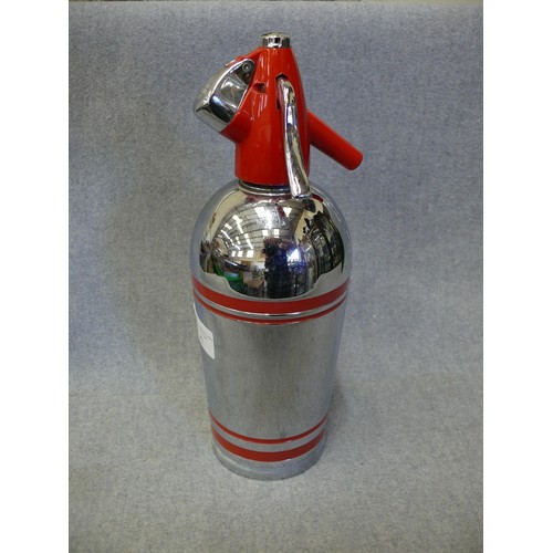 82 - A LARGE RETRO RED AND CHROME SODA SYPHON