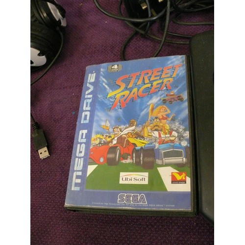 92 - A SEGA MEGA DRIVE 16BIT WITH CONTROLLERS AND VARIOUS GAMES TO INCLUDE STREET RACER AND SONIC PLUS A ... 