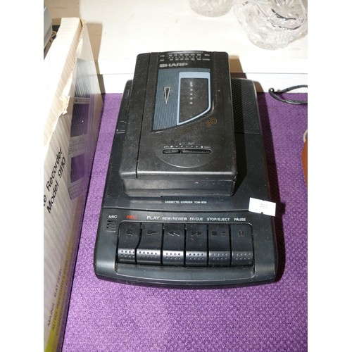 94 - A VINTAGE PYE CASSETTE RECORDER MODEL 9110 WITH ORIGINAL BOX PLUS A SONY CASSETTE RECORDER AND A SHA... 