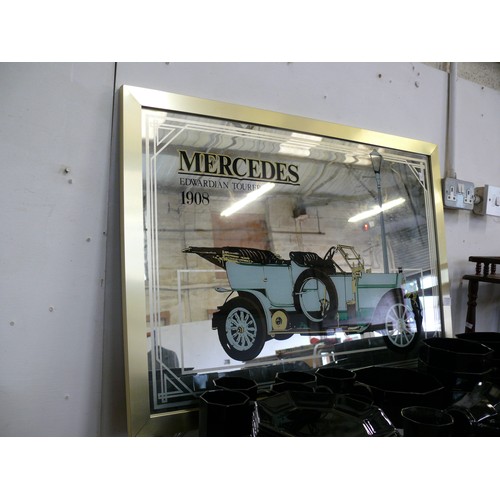 117 - A LARGE FRAMED MERCEDES PICTURE MIRROR