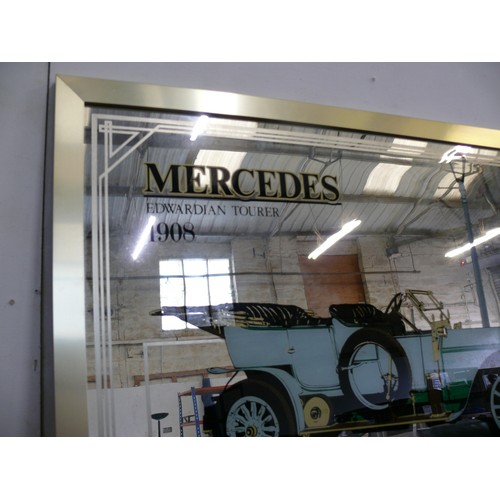 117 - A LARGE FRAMED MERCEDES PICTURE MIRROR