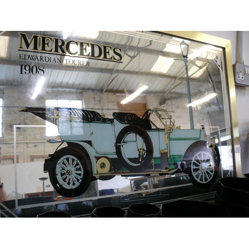 117 - A LARGE FRAMED MERCEDES PICTURE MIRROR