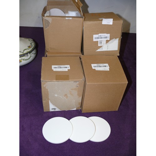 116 - 6 BOXES OF CERAMIC COASTERS WITH ADHESIVE CORK BACKING