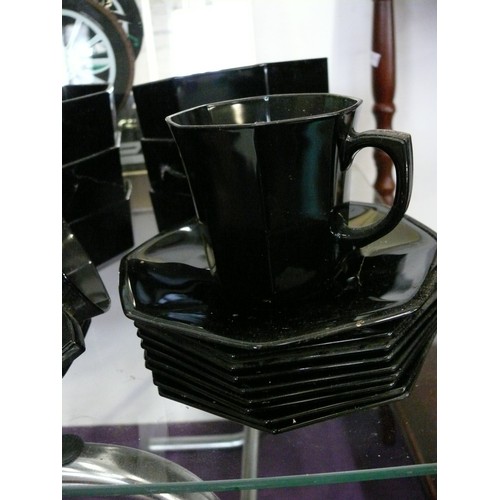 115 - A BEAUTIFUL FRENCH BLACK GLASS DINNER SERVICE OCTOGAN SHAPE