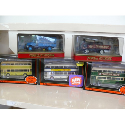 79 - 5 DIECAST VEHICLES - 3 GILBOW DOUBLE DECKER BUSES AND 2 MATCHBOX VANS, A MACK AC & YORKSHIRE TYPE WA... 