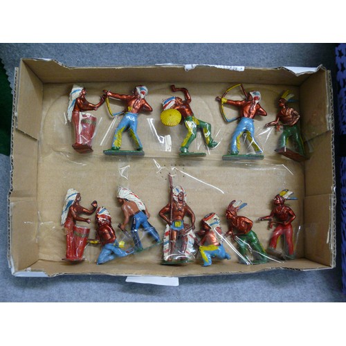 77 - 3 TRAYS OF LEAD FIGURES  CONSISTING OF COWBOYS AND INDIANS AND VARIOUS SOLDIERS