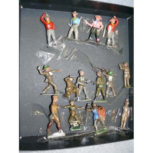 77 - 3 TRAYS OF LEAD FIGURES  CONSISTING OF COWBOYS AND INDIANS AND VARIOUS SOLDIERS