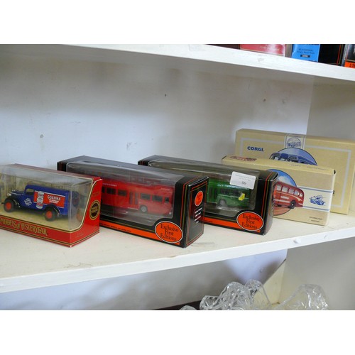 86 - 5 DIECAST VEHICLES INCLUDING 2 GILBOW SINGLE DECKER BUSES, MATCHBOX GOANNA VAN PLUS 2 CORGI COACHES