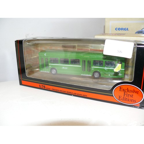 86 - 5 DIECAST VEHICLES INCLUDING 2 GILBOW SINGLE DECKER BUSES, MATCHBOX GOANNA VAN PLUS 2 CORGI COACHES