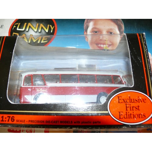 83 - 5 DIECAST VEHICLES INCLUDING 3 GILBOWS  - 1 SINGLE DECKER BUS, 1 COACH & 1 DOUBLE DECKER BUS PLUS MA... 