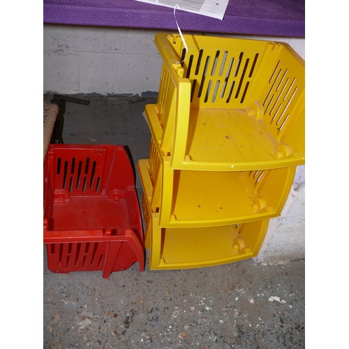 135 - 4 VINTAGE MODULAR PLASTIC STORAGE BINS 3 YELLOW AND 1 RED