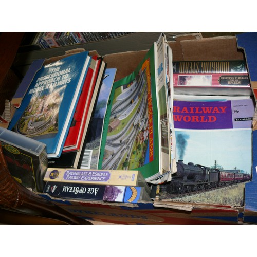 184 - TRAY CONTAINING A LARGE NUMBER OF MODEL RAILWAY BOOKS AND AGE OF STEAM VIDEOS