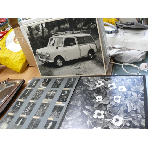 245 - 4 VINTAGE BLACK & WHITE PRINTS TO INCLUDE A PHOTO OF A MINI