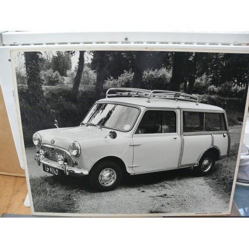 245 - 4 VINTAGE BLACK & WHITE PRINTS TO INCLUDE A PHOTO OF A MINI