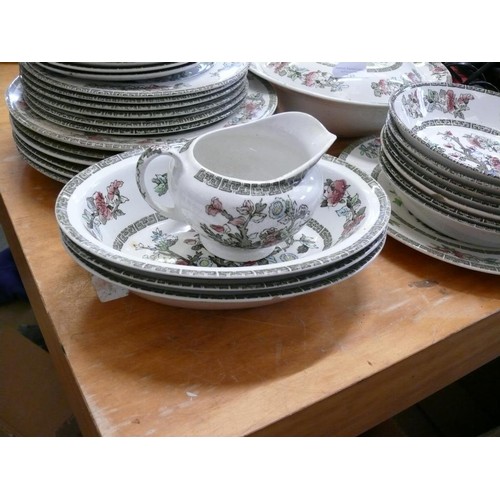 248 - A LARGE INDIAN TREE DINNER SERVICE BY JOHNSON BROTHERS TO INCLUDE PLATES, TUREENS TEAPOT ETC