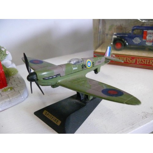 86A - A VERY BRITISH LOT CONSISTING OF A SPITFIRE MODEL, POSTBOX PENCIL SHARPENER AND A RED TELEPHONE BOX ... 