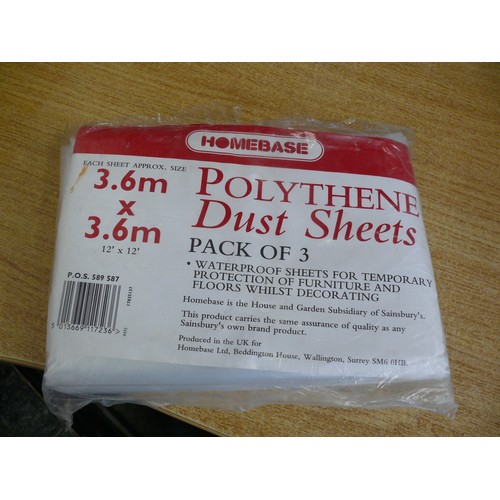 406 - PROFESSIONAL BARRIER TAPE 70MM/500MM X 4 BOXES AND POLYTHENE DUST SHEETS PACK OF 3 3.6M X 3.6M