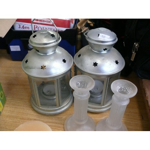 414 - 2 X CANDLE LANTERNS, 2 PILLAR CANDLESTICKS and 2 FLAT CANDLESTANDS