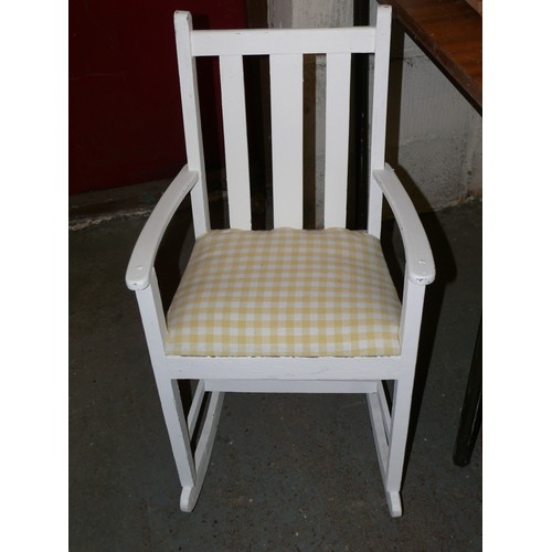 432 - KIDS WHITE WOODEN ROCKING CHAIR AND BABY BOUNCER