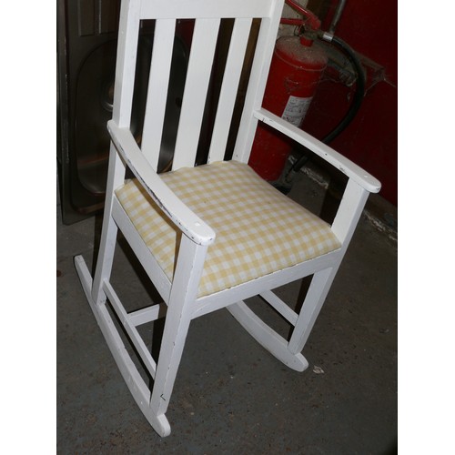 432 - KIDS WHITE WOODEN ROCKING CHAIR AND BABY BOUNCER