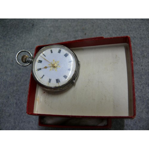 54 - A VINTAGE SOLID SILVER LADIES FOB / POCKET WATCH