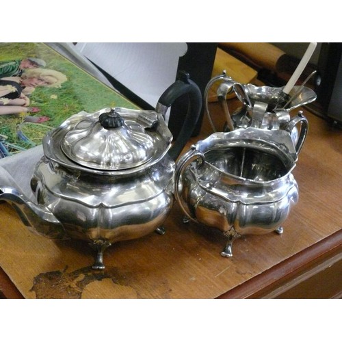 257 - A GOOD QUALITY SILVER PLATE TEA SET BY JOSEPH RODGERS & SONS SHEFFIELD PLUS 3 SETS OF SILVER PLATE S... 