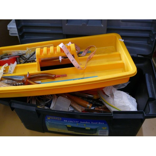 276 - A LARGE TOOLBOX WITH CONTENTS OF VARIOUS TOOLS PLUS 2 FURTHER BOXES OF TOOLS AND DECORATING ITEMS