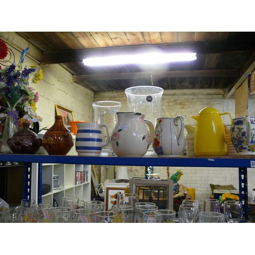 482 - SHELF OF JUGS AND ONION AND BEETROOT JARS