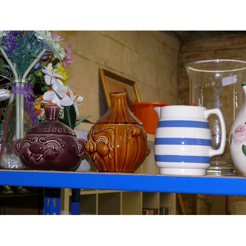 482 - SHELF OF JUGS AND ONION AND BEETROOT JARS